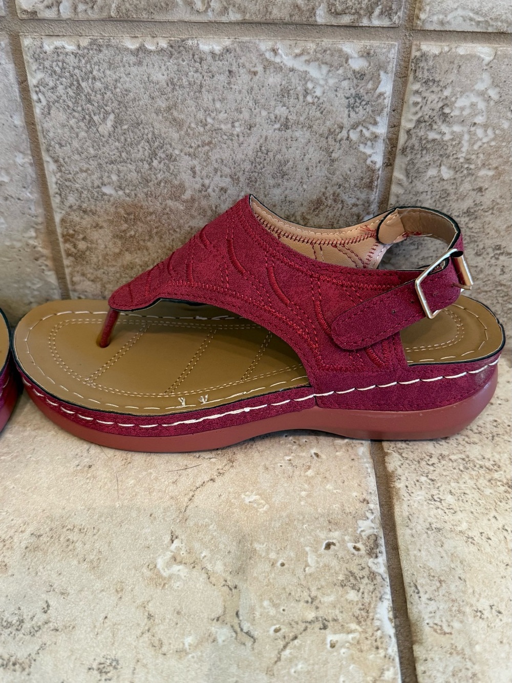 Women's Burgundy Platform Slingback Thong Sandal
